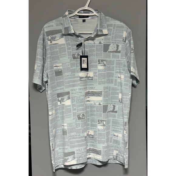 Peter‎ Millar Crown Crafted Golf Polo Shirt Mens Medium Newspaper Print NWT $118